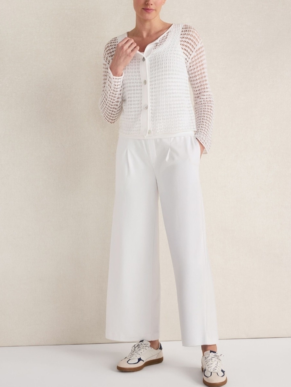 White Open-Knit Button Front Cardigan - Picture 3 of 6